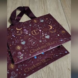 Charlotte Tilbury Burgundy Shopping Gift Bag with Gold and Silver Accents